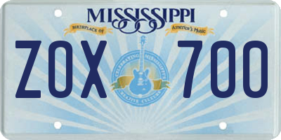 MS license plate ZOX700