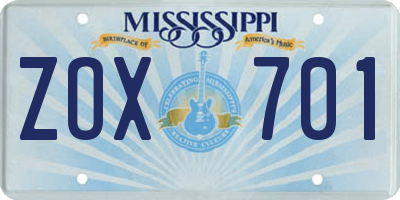 MS license plate ZOX701