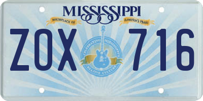 MS license plate ZOX716