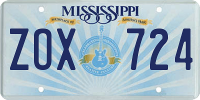MS license plate ZOX724