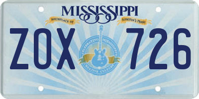 MS license plate ZOX726