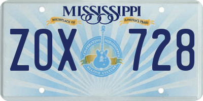 MS license plate ZOX728