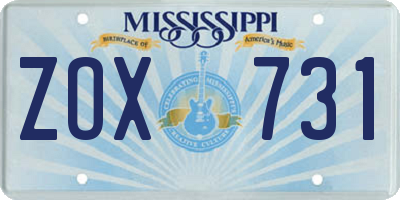 MS license plate ZOX731