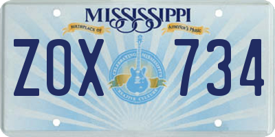 MS license plate ZOX734
