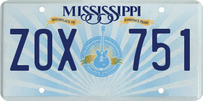MS license plate ZOX751