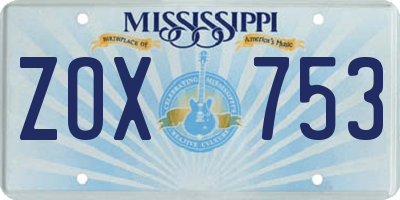 MS license plate ZOX753