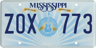 MS license plate ZOX773