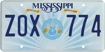 MS license plate ZOX774