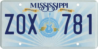MS license plate ZOX781