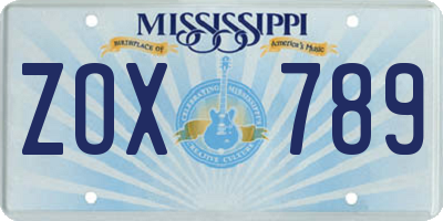 MS license plate ZOX789