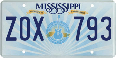 MS license plate ZOX793