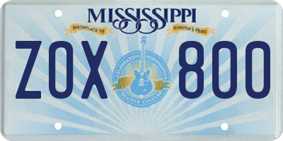 MS license plate ZOX800
