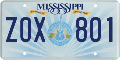 MS license plate ZOX801