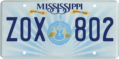 MS license plate ZOX802