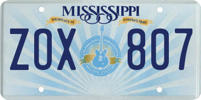 MS license plate ZOX807