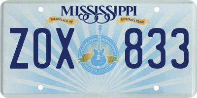 MS license plate ZOX833