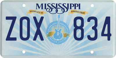 MS license plate ZOX834