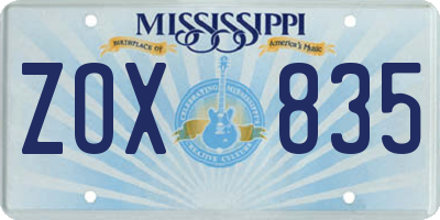 MS license plate ZOX835