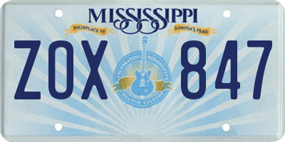 MS license plate ZOX847