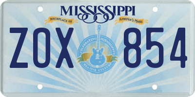 MS license plate ZOX854
