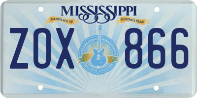 MS license plate ZOX866