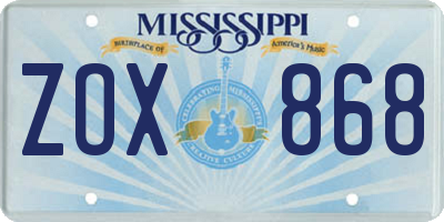 MS license plate ZOX868