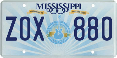 MS license plate ZOX880