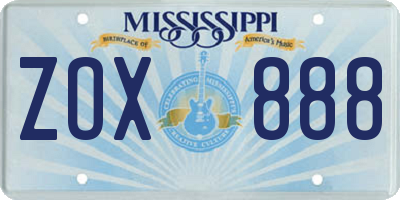 MS license plate ZOX888