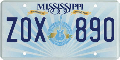 MS license plate ZOX890