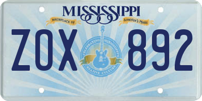 MS license plate ZOX892