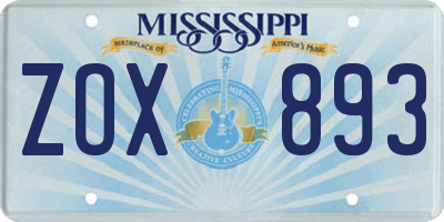 MS license plate ZOX893