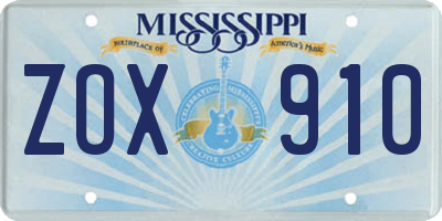 MS license plate ZOX910