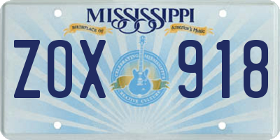 MS license plate ZOX918