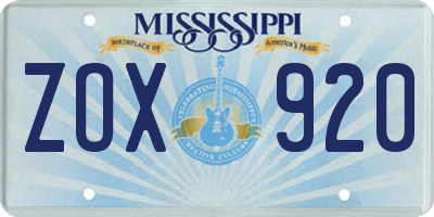 MS license plate ZOX920