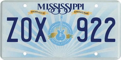 MS license plate ZOX922