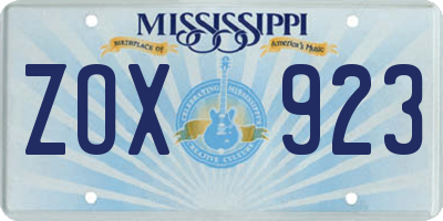 MS license plate ZOX923