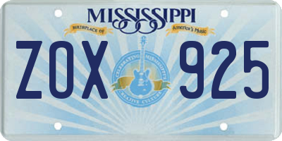 MS license plate ZOX925