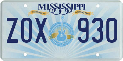 MS license plate ZOX930