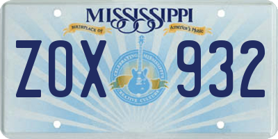 MS license plate ZOX932