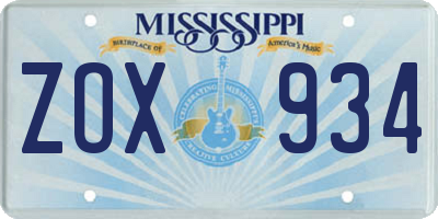 MS license plate ZOX934
