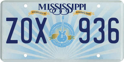 MS license plate ZOX936