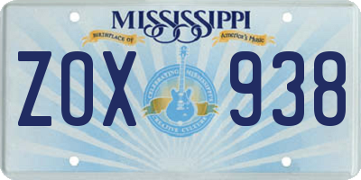 MS license plate ZOX938