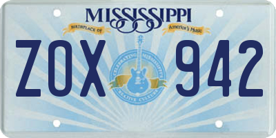 MS license plate ZOX942