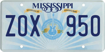 MS license plate ZOX950