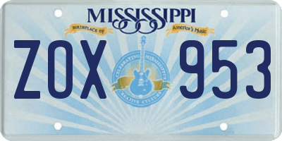 MS license plate ZOX953