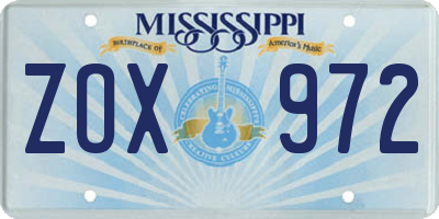 MS license plate ZOX972