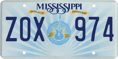 MS license plate ZOX974