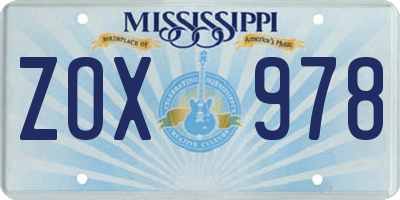 MS license plate ZOX978
