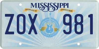 MS license plate ZOX981