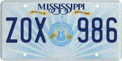 MS license plate ZOX986
